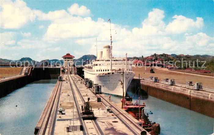 Dampfer Oceanliner Canal de Panama El Vapor S.S.Kungholm pasando por las Esclusa
