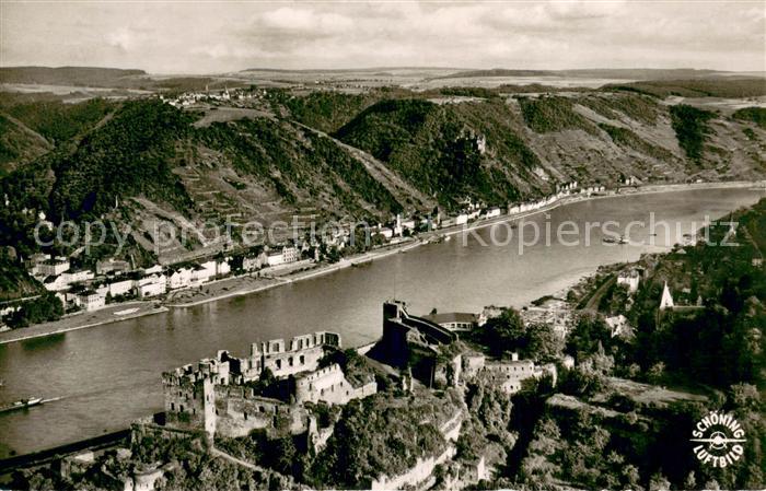 St Goar Fliegeraufnahme mit Burg Rheinfels und St Goarshausen