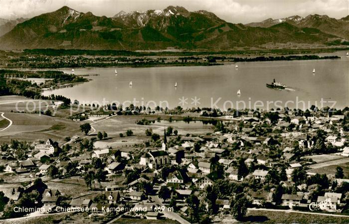Chieming Chiemsee Fliegeraufnahme mit Kampenwand