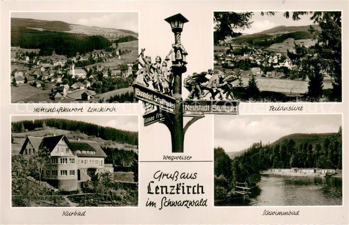Lenzkirch Hochschwarzwald BW Panorama Orig Wegweiser Teilansicht Kurbad Schwimmb