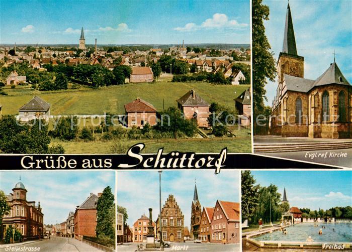 Schuettorf Panorama Ev ref Kirche Steinstrasse Markt Freibad
