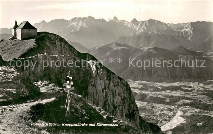 Dobratsch 2166m Kaernten AT Knappenkirche und Karawanken Fliegeraufnahme