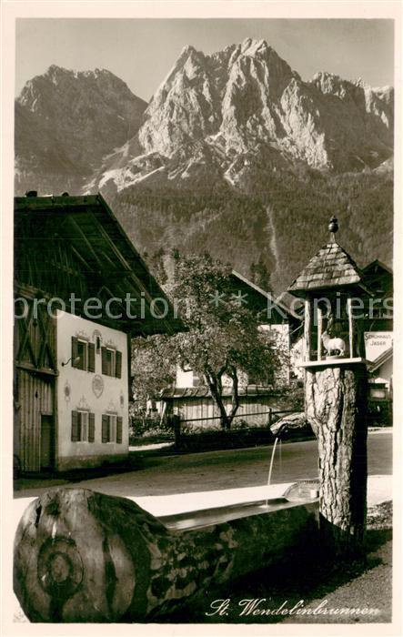 Grainau St Wendelinbrunnen Kl Waxenstein Mittags Scharte Zwoelferkopf und Gr Wax