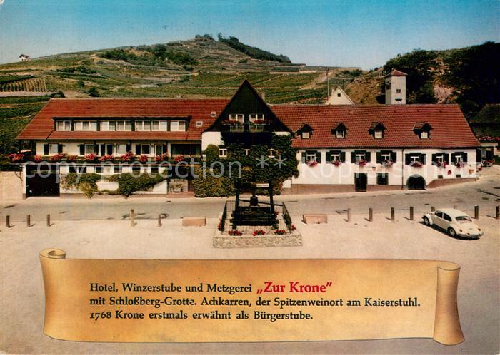 Achkarren Hotel-Winzerstube-Metzgerei Zur Krone Aussenansicht m. Schlossberg-Gro