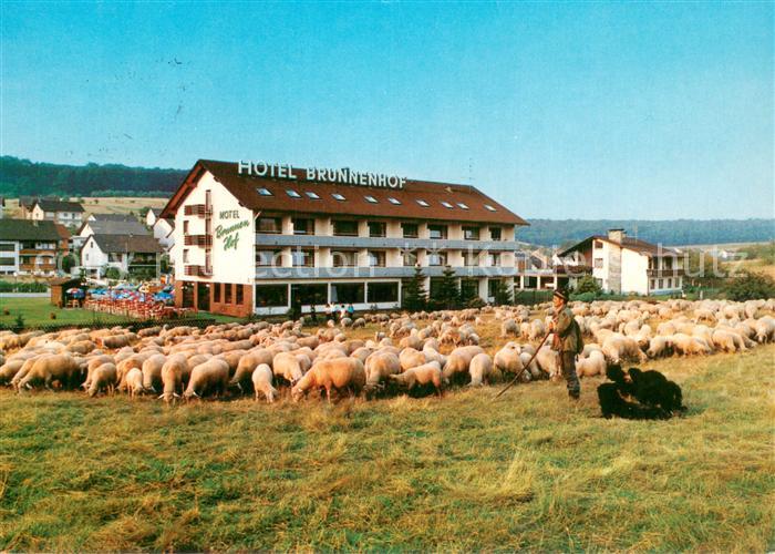 Weibersbrunn Restaurant-Hotel Brunnenhof Aussenansicht m. Schafherde u. Schaefer