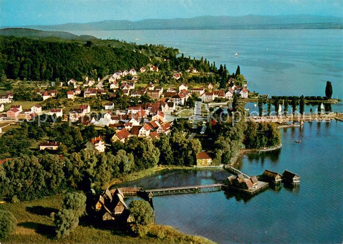 Unteruhldingen Bodensee Fliegeraufnahme Gesamtansicht m. Pfahlbauten