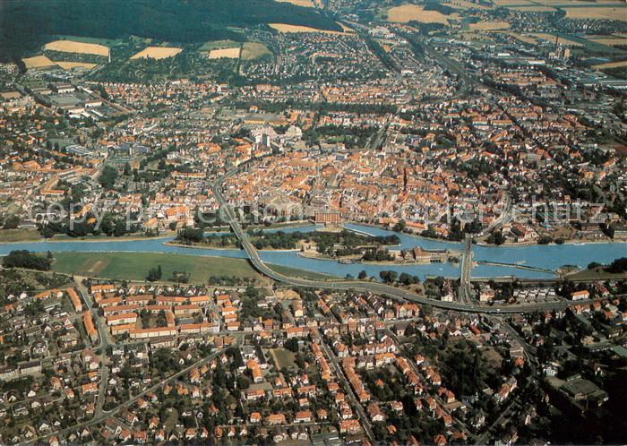 Hameln Weser Fliegeraufnahme mit Hochbruecke