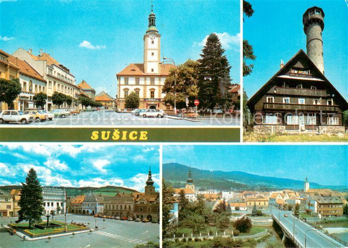 Susice CZ Sumavske turistiky proteka reka Otava Nad mestem je na vrchu Svatoboru