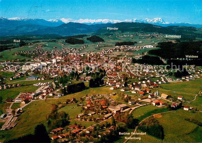 Lindenberg Allgaeu Fliegeraufnahme mit Vorarlberger und Schweizer Bergen