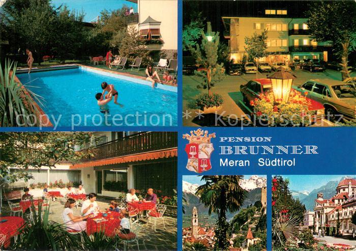 Meran Merano Pension Brunner Pool Terrasse Ortspartie