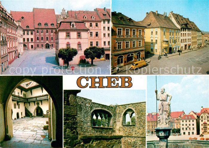 Cheb Eger Teilansichten Altstadt Ruine Brunnen Statue