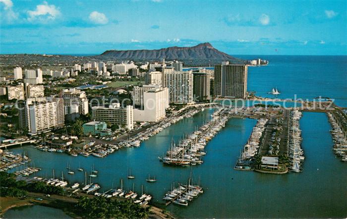 Waikiki Honolulu Hawaii Air view Yacht Harbour Diamond Head in background