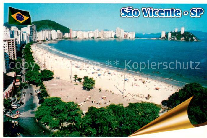 Sao Vicente  Sao Paulo Brazil Praia do Gonzaguinha ao fundo Ilha Pochat