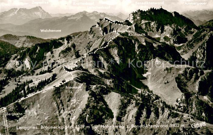 Lenggries Brauneckgipfel mit Hoehenweg zur Benediktenwand Fliegeraufnahme
