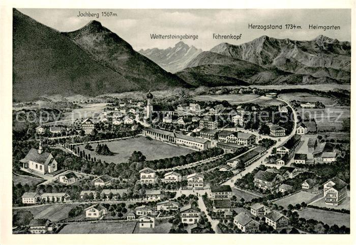 Bad Heilbrunn Gesamtansicht aus der Vogelperspektive mit Jochberg Wettersteingeb