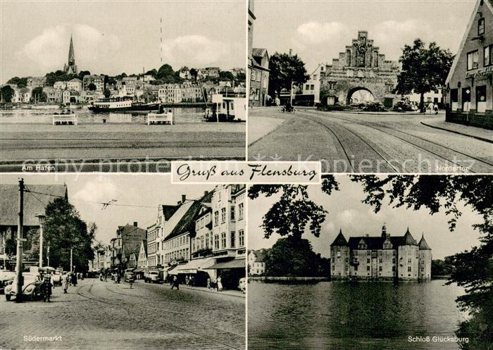 Flensburg DE Hafen Nordertor Suedermarkt Schloss Gluecksburg
