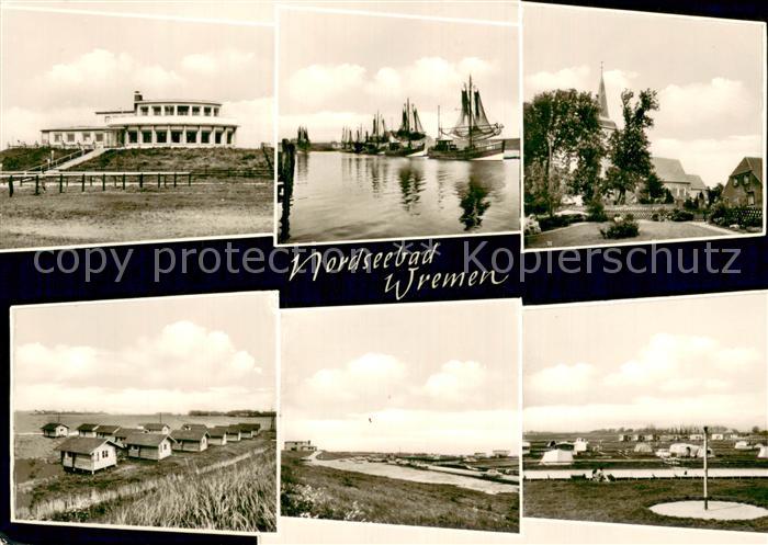 Wremen Teilansichten Bungalows Campingplatz Gaststaette Fischereihafen Ortsansic