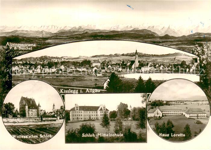 Kisslegg Gesamtansicht Alpenpanorama Wolfeggsches Schloss Schule Haus Loretto Br
