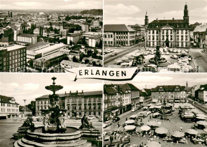 ERLANGEN Bayern Stadtpanorama Innenstadt Brunnen Marktplatz