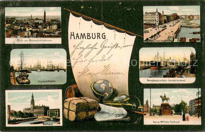 HAMBURG  CITY Michealiskirchturmblick Segelschiffhafen Rathaus Kaiser Wilhelm De