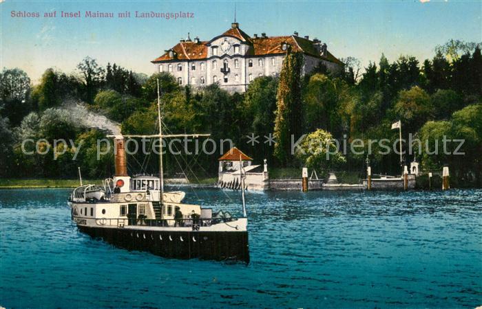 Insel Mainau Schloss und Dampfer mit Landungsplatz