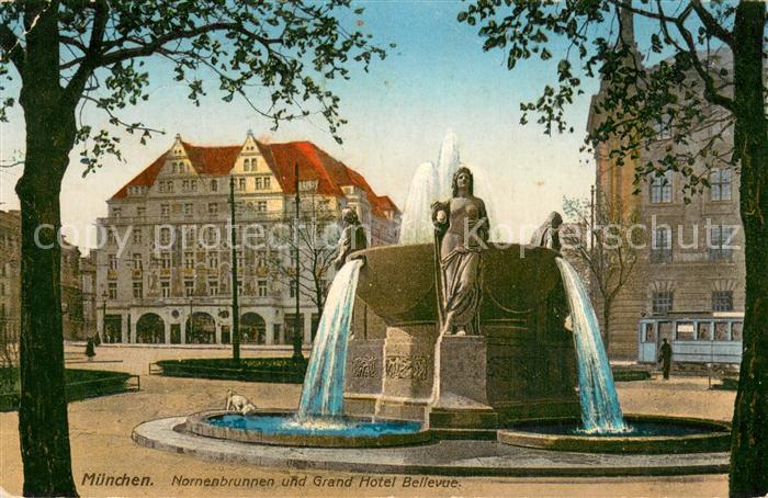 Muenchen Bayern Nonnenbrunnen und Grand Hotel Bellevue