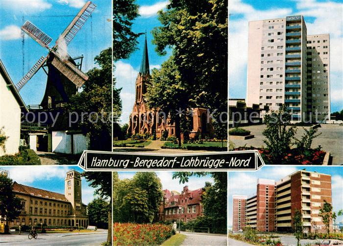Bergedorf  Hamburg Windmuehle Kirche Lohbruegge Nord Hochaeuser