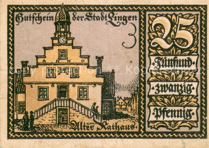 Lingen Ems 25 Pf Gutschein der Stadt Lingen Altes Rathaus