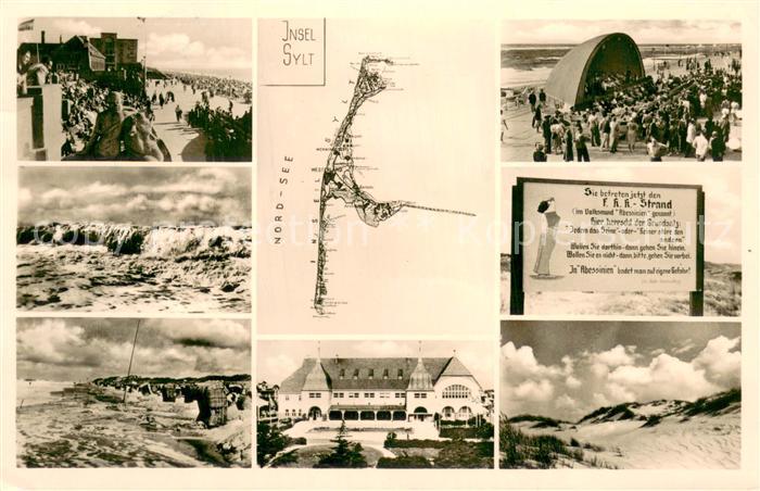 Insel Sylt Promenade Brandung Konzertpavillon FKK Hinweisschild Duenen