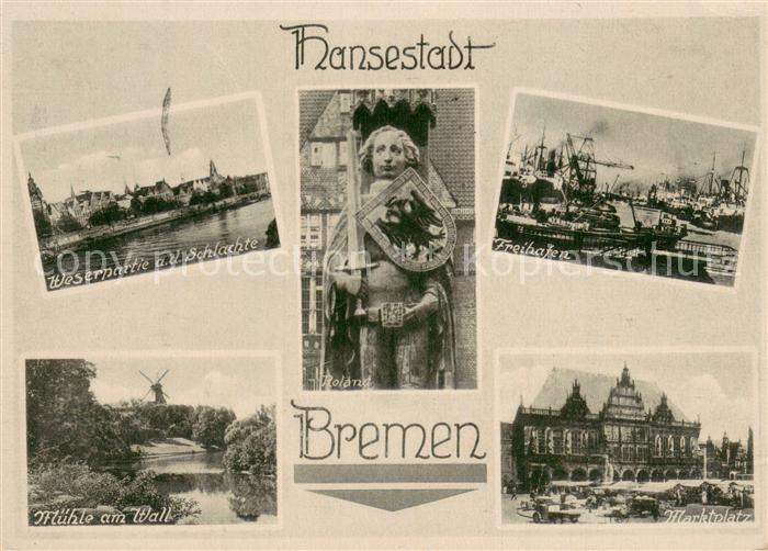 BREMEN  CITY Weserpartie an der Schlachte Freihafen Muehle am Wall Marktplatz