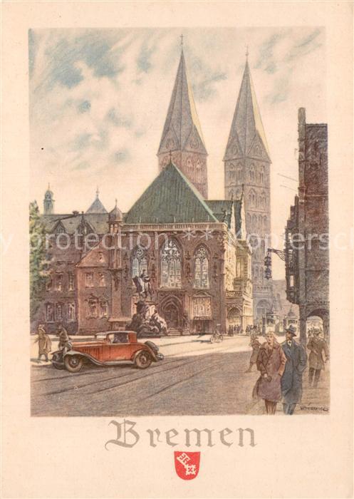 BREMEN  CITY Stadtbild mit Kirche Kuenstlerkarte