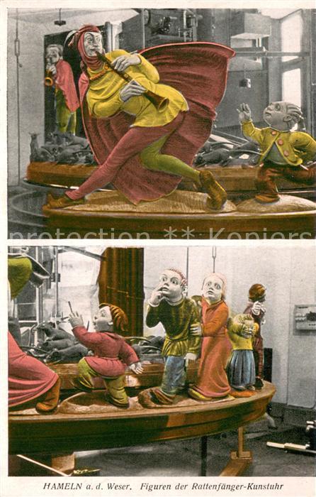 Hameln Weser Figuren der Rattenfaenger Kunstuhr
