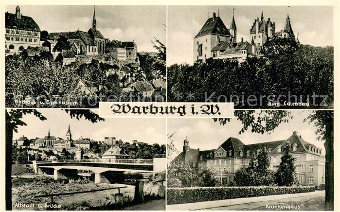 Warburg Westfalen Rathaus Gymnasium Burg Calenberg Altstadt und Bruecke Krankenh