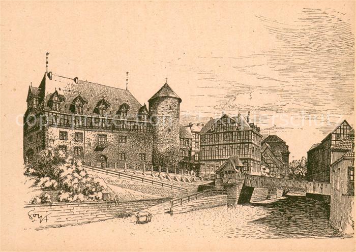 HANNOVER CITY Das Hohe Ufer der Leine mit ehem Zeughaus und Beginenturm