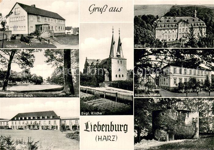 Liebenburg Schule Partie am Teich Sanatorium Schloss Ev Kirche Schullandheim