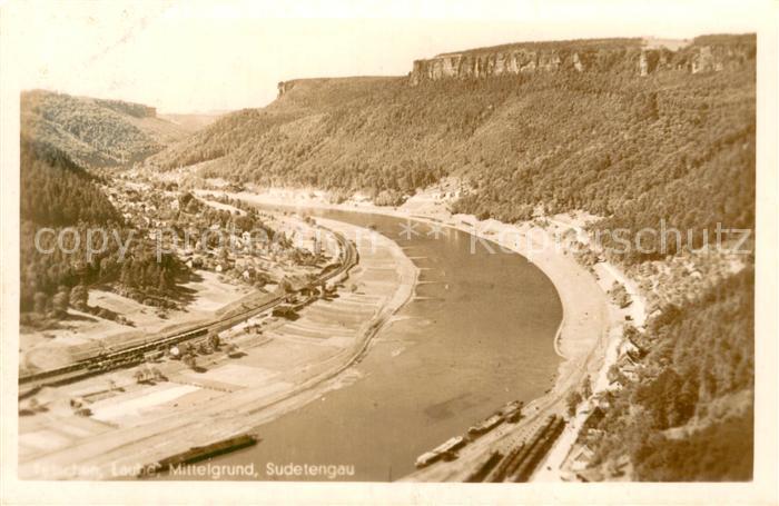 Tetschen-Bodenbach Boehmen Decin CZ Mittelgrund Sudetengau Fluss-Tal