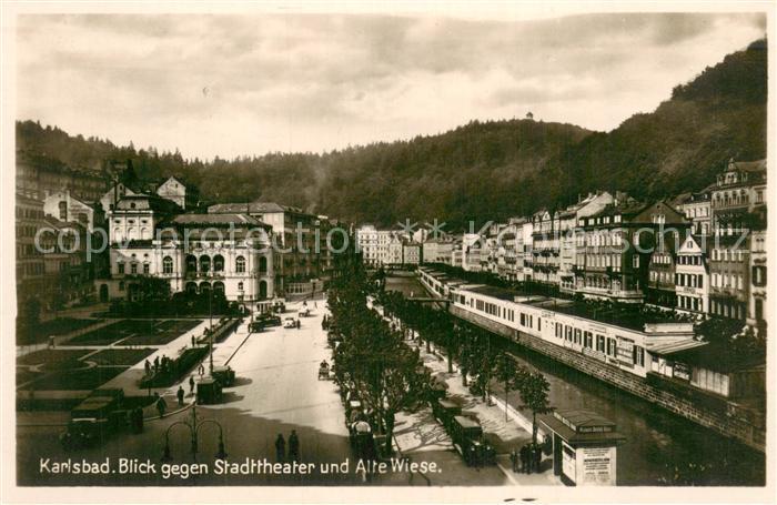 Karlsbad Eger Karlovy Vary Stadttheater u. Alte Wiese