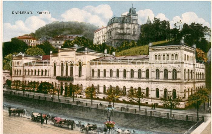 Karlsbad Eger Karlovy Vary Kurhaus Aussenansicht m. wartenden Kutschen