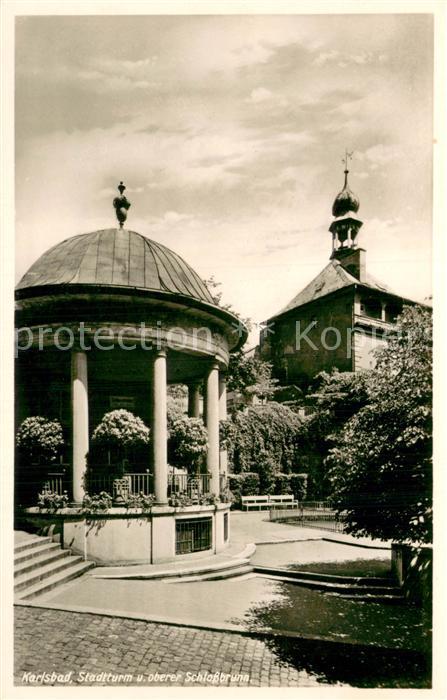 Karlsbad Eger Karlovy Vary Stadtturm u. oberer Schlossbrunn