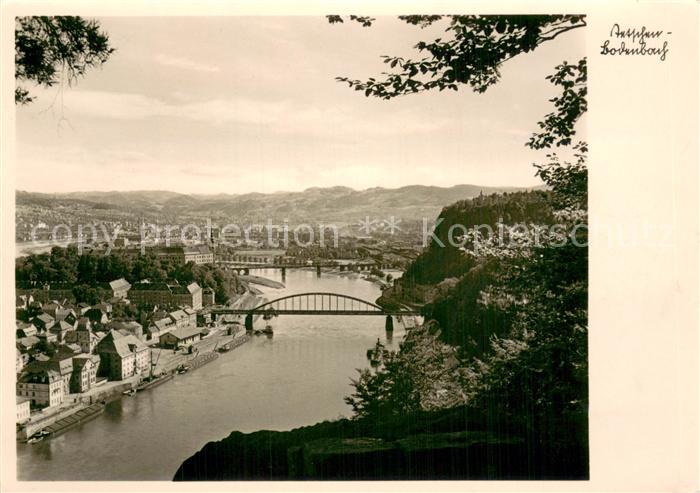 Tetschen-Bodenbach Boehmen Decin CZ Blick von oben a. Fluss u. Stadt