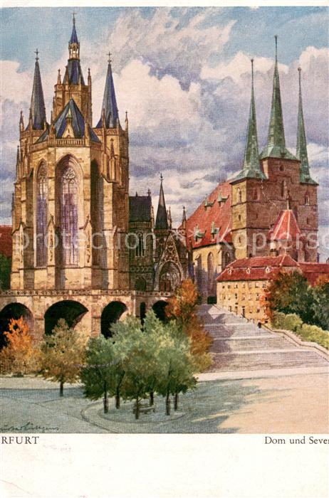 ERFURT  CITY Dom u. Severin-Kirche Kuenstlerkarte Aquarell Guft. Luettgens