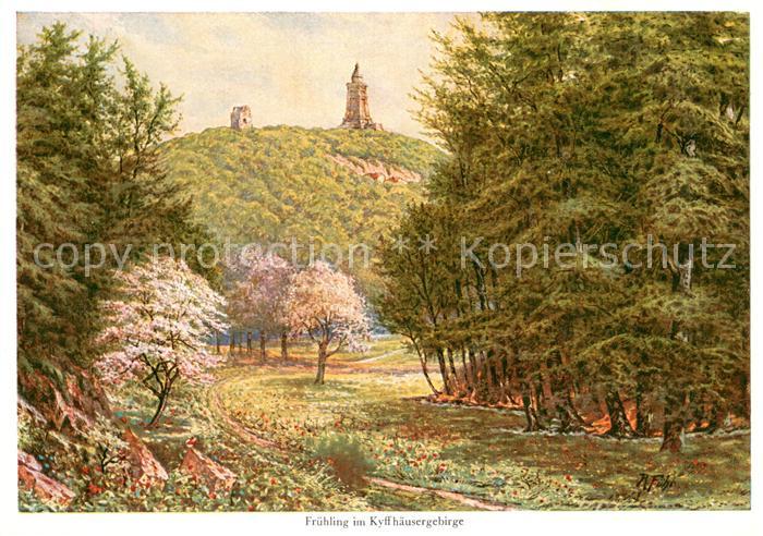 Kyffhaeuser Fruehling im Kyffhaeusergebirge Kuenstlerkarte R. Fuehr