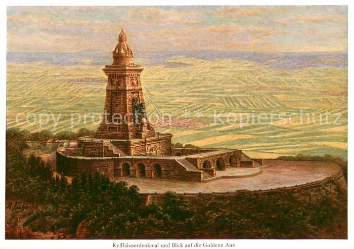 Kyffhaeuserdenkmal Denkmal u. Goldene Achse Kuenstlerkarte R. Fuehr