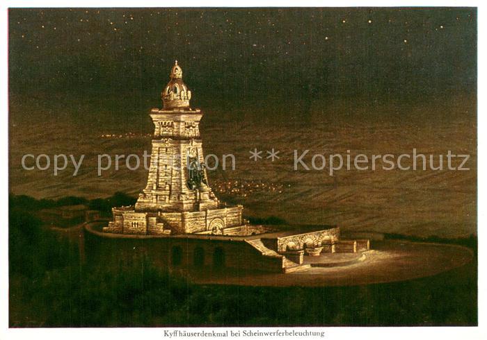 Kyffhaeuserdenkmal Denkmal bei Scheinwerferbeleuchtung Kuenstlerkarte R. Fuehr