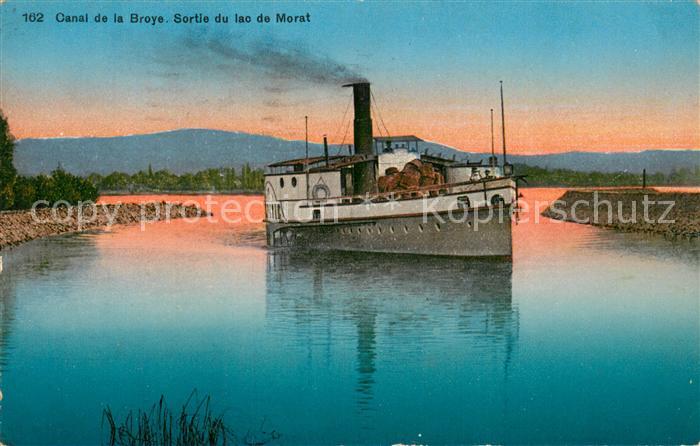 Dampfer Seitenrad Canal de la Broye Sortie du lac de Morat