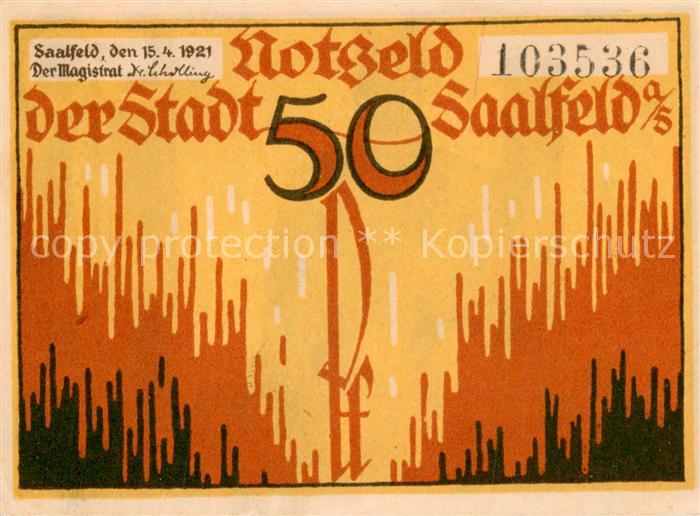Saalfeld Saale 50 Pfennig Schein Der Hohe Schwarm