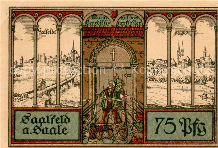 Saalfeld Saale 75 Pfennig Gutschein Sturm auf das Benediktinerkloster