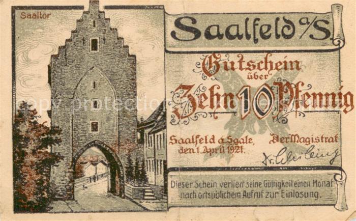 Saalfeld Saale Saaltor Saalebruecke Zehn Pfennig Gutschein