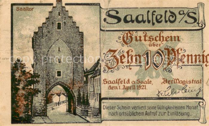 Saalfeld Saale Saaltor Saalebruecke Zehn Pfennig Gutschein