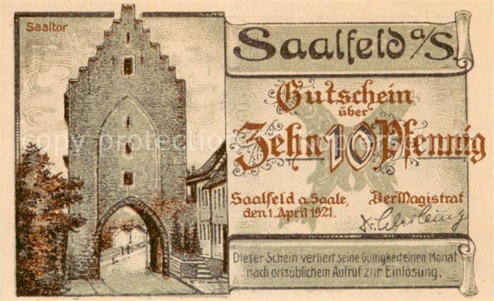 Saalfeld Saale Saaltor Saalebruecke Zehn Pfennig Gutschein